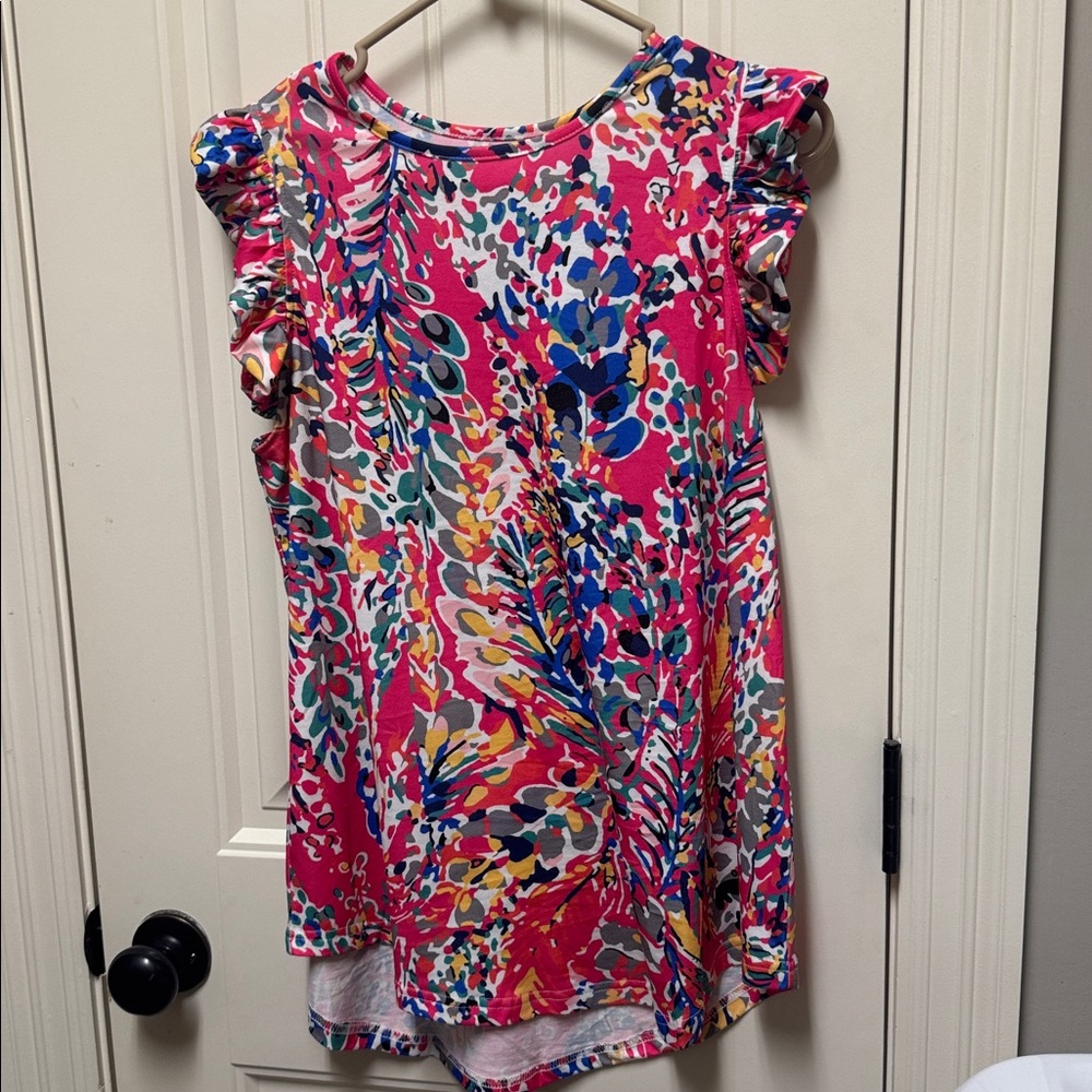 Colorful Floral Ruffle Sleeve Top